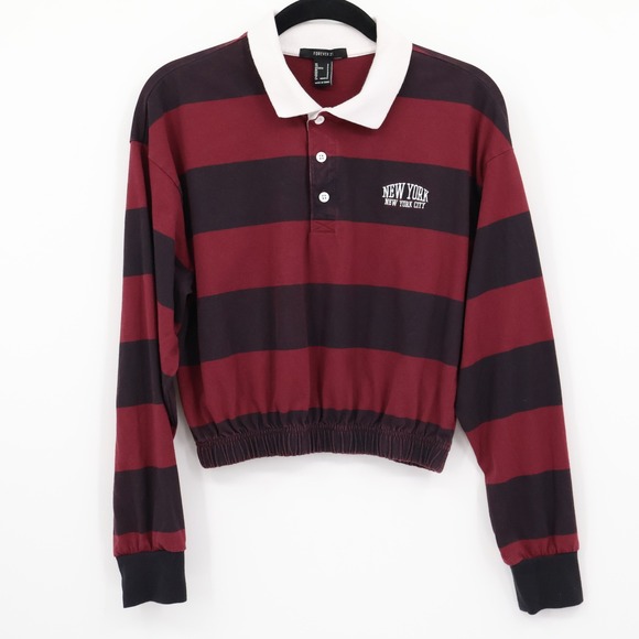 Forever 21 Tops - New York Striped Polo‎ Crop Top Women S Red Blue Preppy Academia Old Money Chic
